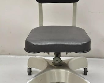 Vintage Emeco Corp Art Deco Brushed Aluminum Black Swivel Office