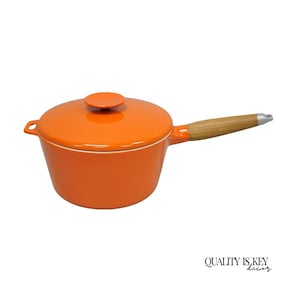Copco Michael Lax Orange Enameled Cast Iron Saucepan Denmark MCM w / Lid
