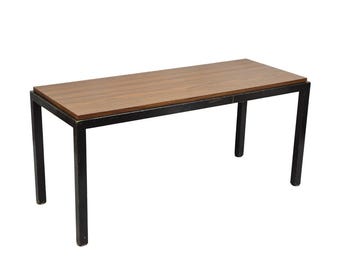 Vintage Mid Century Modern Steel Metal & Faux Rosewood Laminate Coffee Table