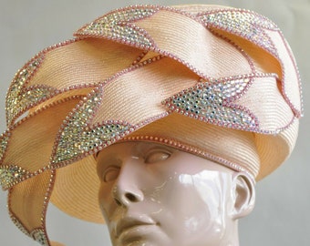 Vintage Jack Mcconnell Pink Iridescent Jewel Straw Flower  display picture 3