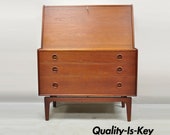 Mid Century Danish Modern Arne Hovmand Olsen MK Teak Drop Front Secretary Desk
