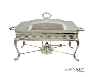 Vintage Sheffield USA Victorian Silver Plated Chafing Dish Buffet Food Warmer
