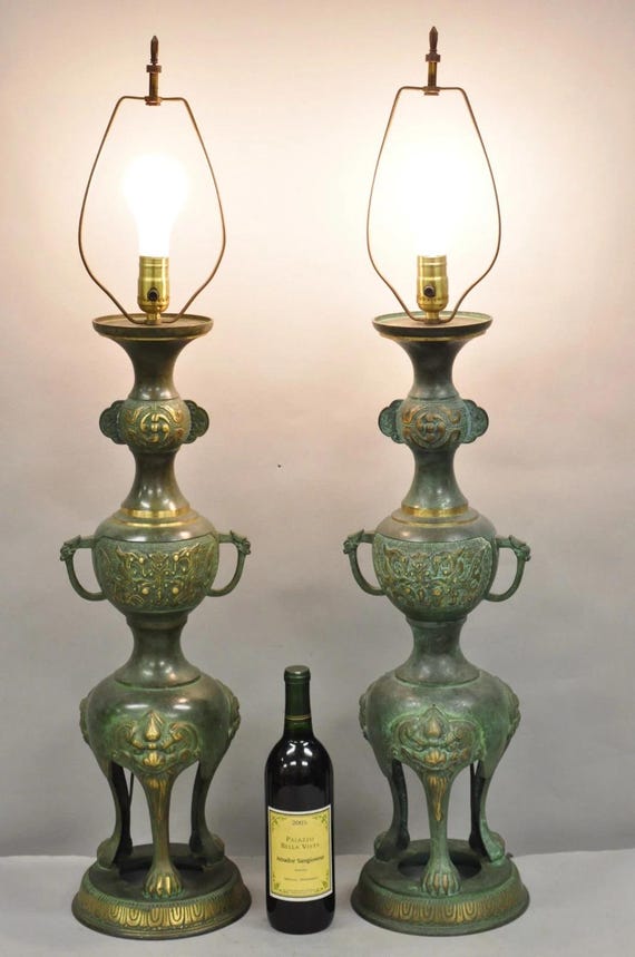 Chinoiserie James Mont Style Green Bronze Chinese Foo Dog Table