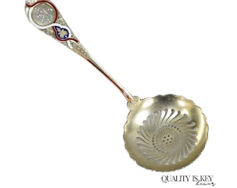 Blair & Crawford Sterling Silver Sugar Sifter Spoon w/ Red White Blue Enamel