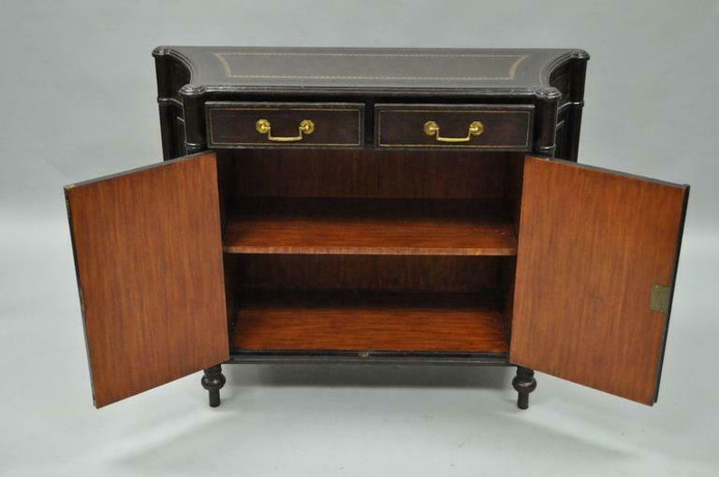 Maitland Smith Tooled Leather Faux Book Commode Demilune Console