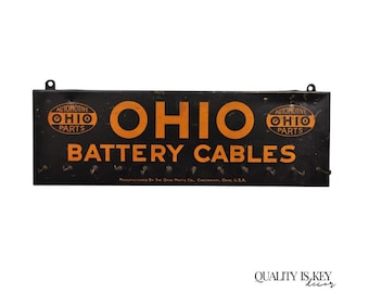 Antique Ohio Battery Cables Tin Metal Black & Orange Store Parts Display