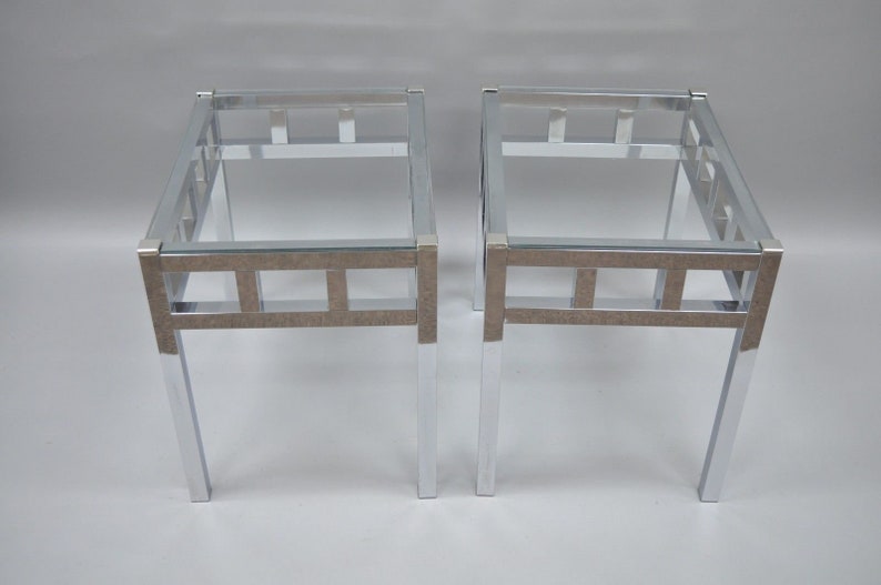 Pair of Chrome & Glass Mid Century Modern Rectangle End Table Etsy