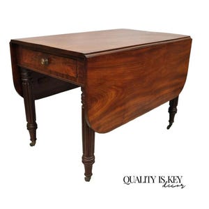 Antique Federal Sheraton Mahogany Drop Leaf Breakfast Dining Table w/ Drawer