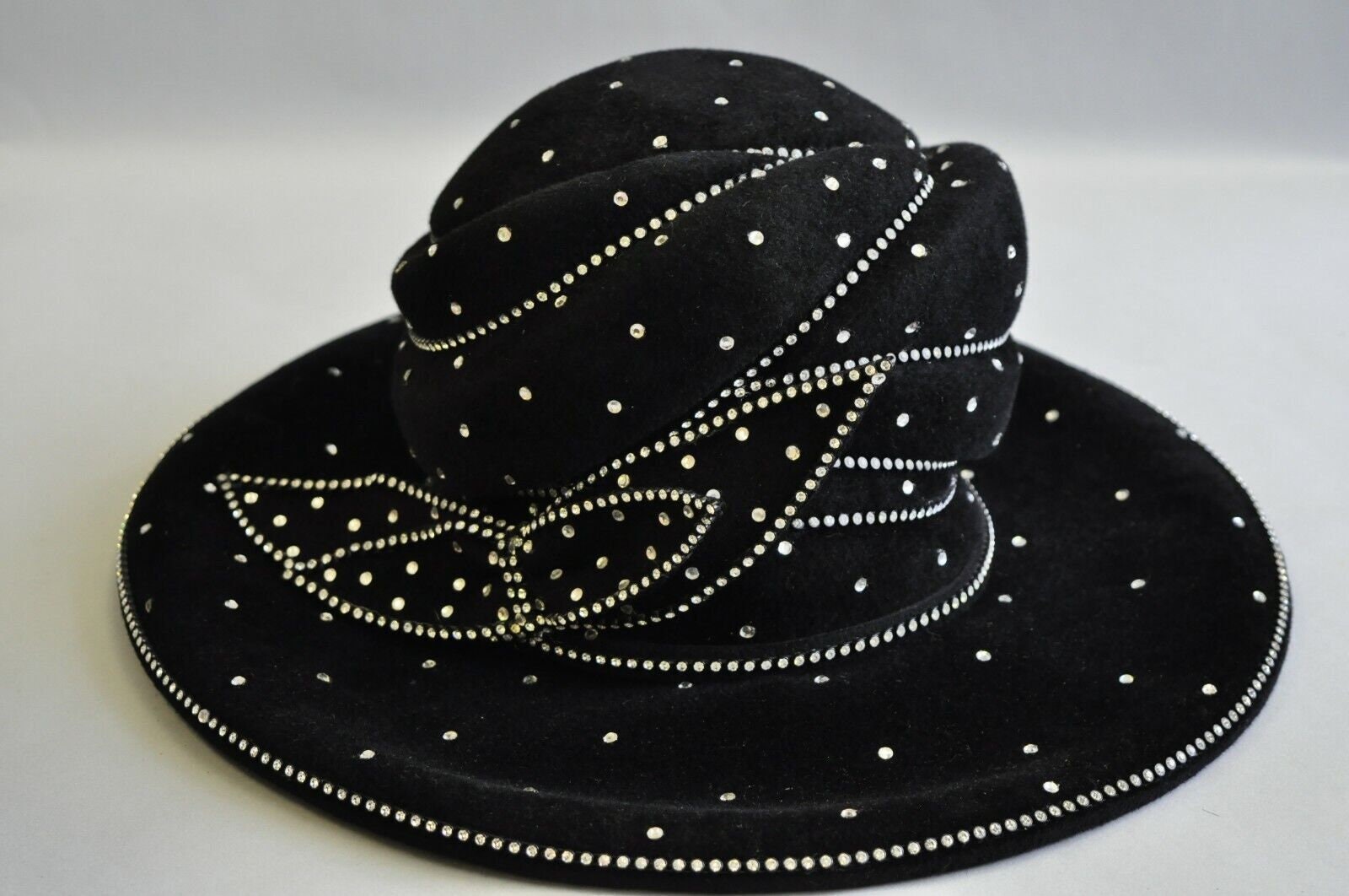Vintage Makins New York Black Rhinestone Bow Wide Brim  display picture 3