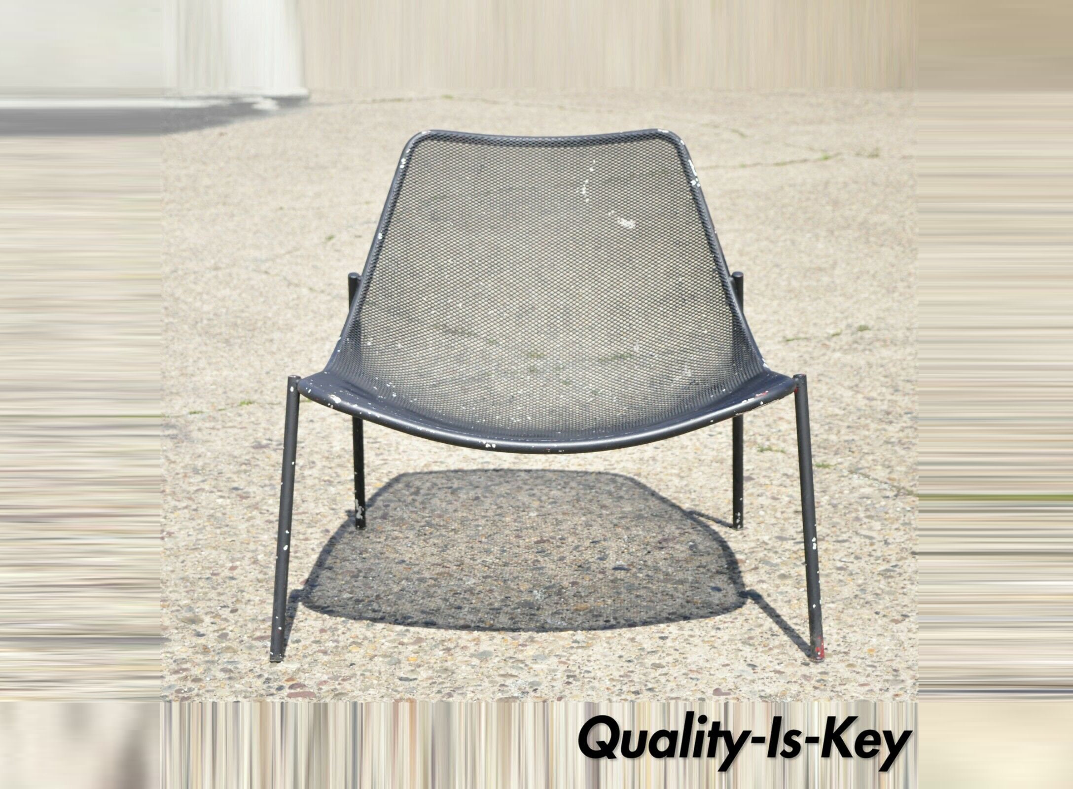 Vintage Metal Mesh Perforated Wide Seat Modern Patio Garden Lounge