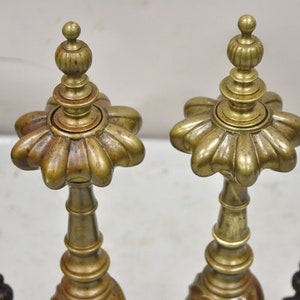 Antique French Empire Style Bronze Brass Spiral Column Andirons a Pair image 3
