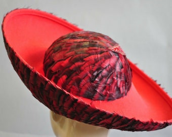 Vintage Jack Mcconnell Red Feather Rhinestone Wide Brim Wool  display picture 3