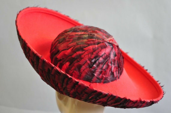 Vintage Jack McConnell Red Feather Rhinestone Wid… - image 5