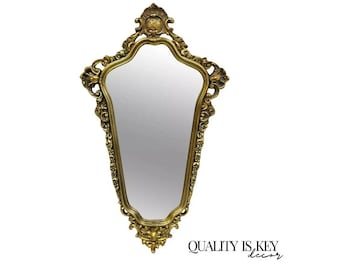 Vintage French Rococo Baroque Style Ornate Gold Frame Wall Mirror