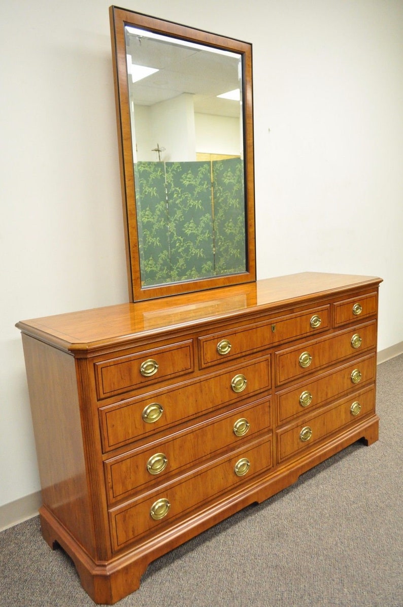 Drexel Heritage Yorkshire Yew Wood Banded Ebony Long Dresser Etsy