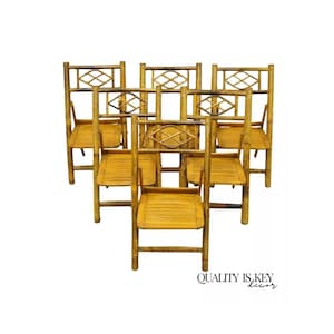Vintage Hollywood Regency Tiki Children&#39;s Bamboo Folding Side Chairs - Set of 6