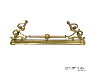 Antique Victorian Art Nouveau Patinated Brass Scrolling 51" Fireplace Fender