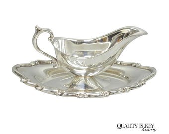 Vintage FB Rogers Silver Plated Victorian Gravy Sauce Boat w/ Attached Dish