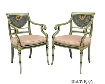 Sillones de caña pintados en verde estilo Regency Adams de Smith & Watson (un par)