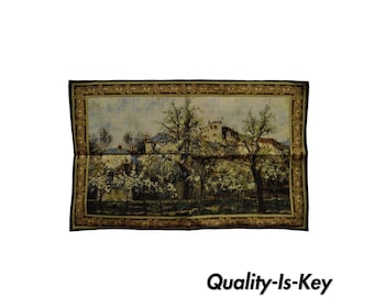 44" x 29" French Wall Hanging Tapestry Jacquard Impressionist Landscape Pissarro