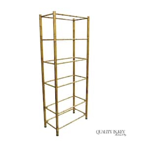 Vintage Hollywood Regency Gold Gilt Iron Metal Faux Bamboo Etagere