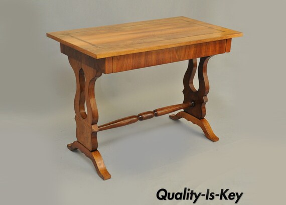 Antique Empire Regency Console Table Desk Flame Mahogany Burl Inlaid One Drawer Antique Empire Regency Console Table Desk Flame Mahogany Burl Inlaid One Drawer