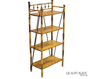 Antique English Victorian Burnt Bamboo Stick & Ball Small Bookcase Curio Shelf