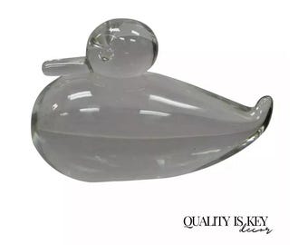 Vintage Crystal Leaded Glass 7" Modern Mallard Duck Figurine Sculpture