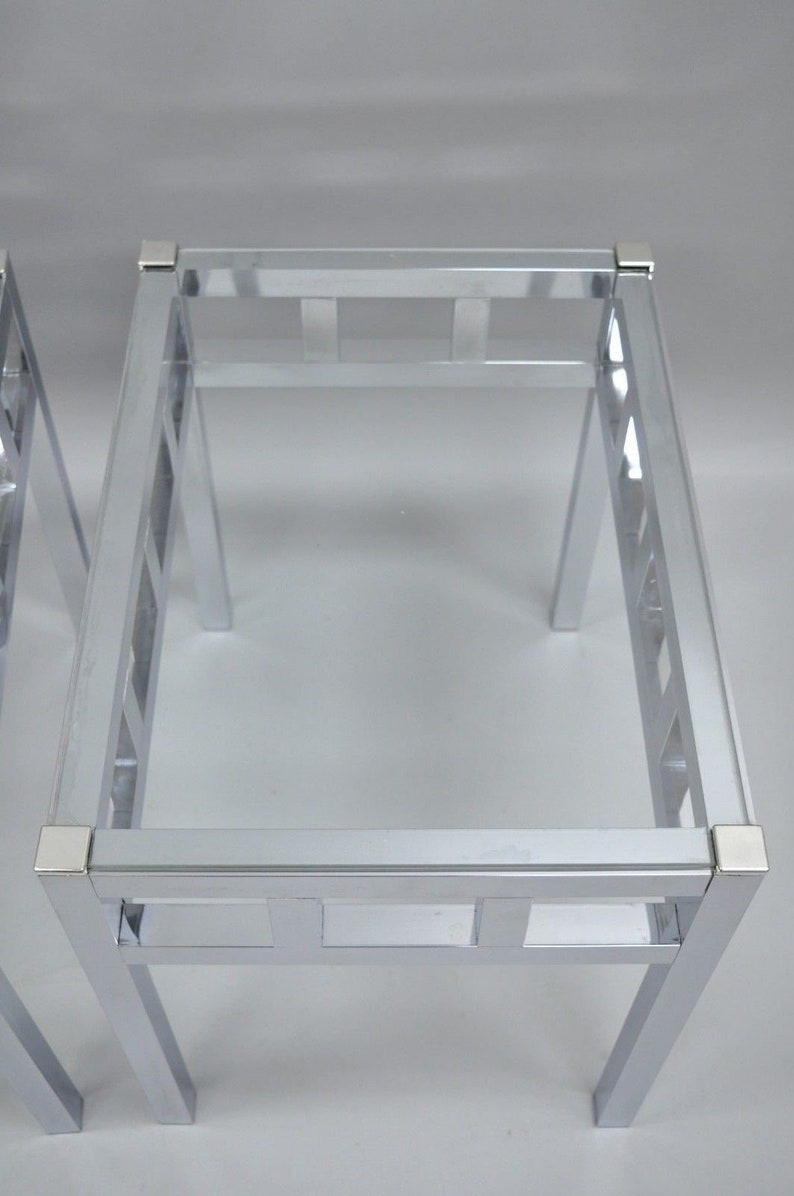 Pair of Chrome & Glass Mid Century Modern Rectangle End Table Etsy