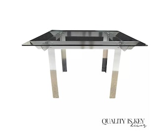 Mid Century Modern "Ginsu Knife" Aluminum Metal Square Glass Dining Table