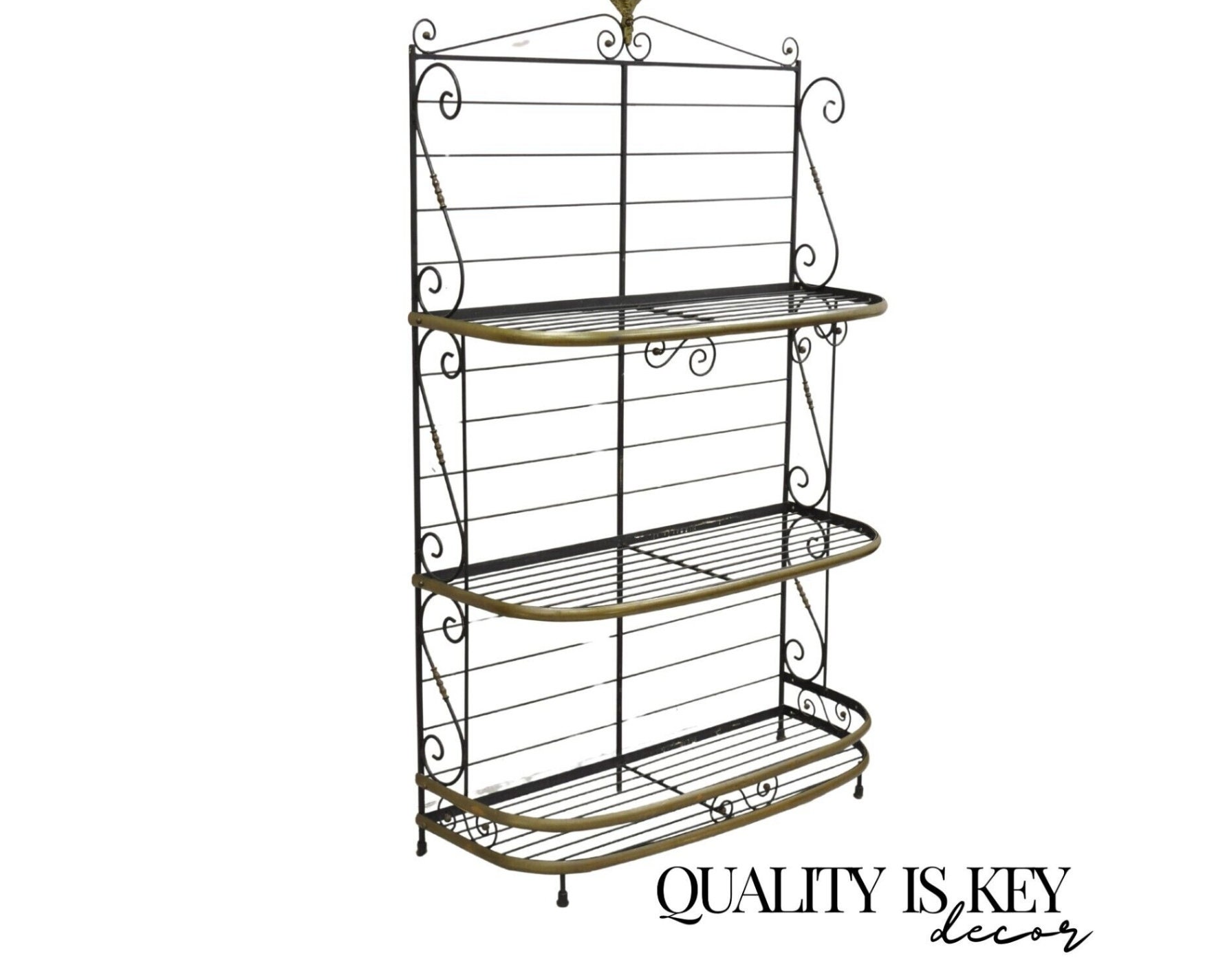 Vintage French Bakers Rack 3 Tier Scrolling Wrought Iron and Brass Etagere Etsy