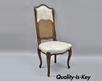 Vintage French County Louis XV Style Cane High Back Walnut Side Desk Chair