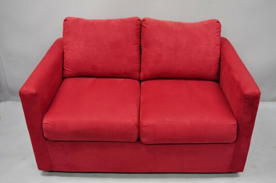 Red Microfiber Single Twin Pullout Leggett Platt Sofa Bed