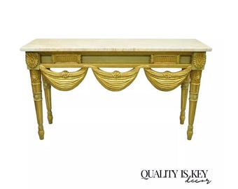 Italian Regency Neoclassical Green Gold Marble French Louis XVI Console Table