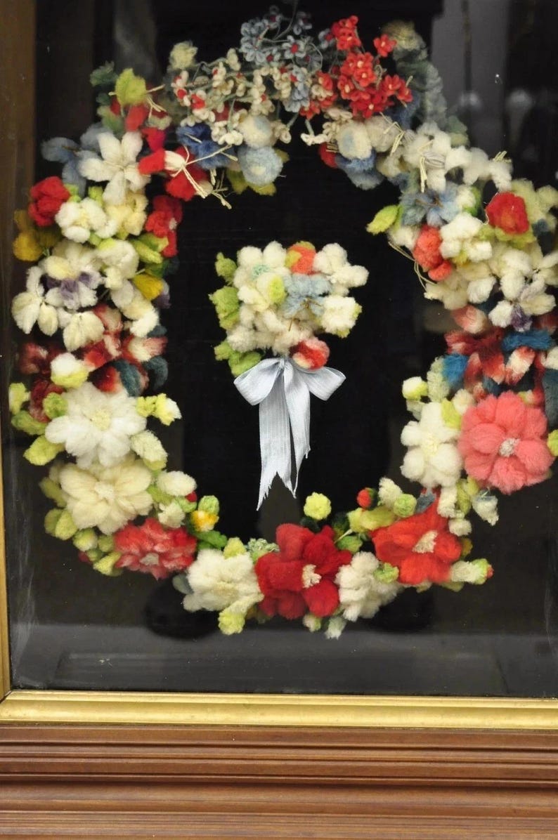 Victorian Mahogany Deep Shadow Box Frame Felt Cotton Mourning Wreath ...