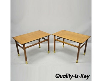 Pair of Mid Century Modern Walnut & Brass American of Martinsville End Tables