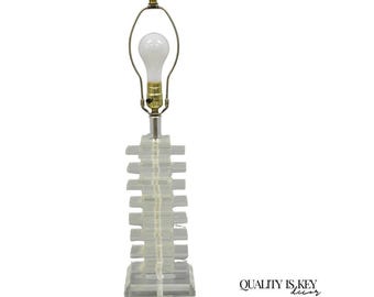 Vintage Mid Century Modern Lucite Acrylic Stacked Skyscraper Table Lamp