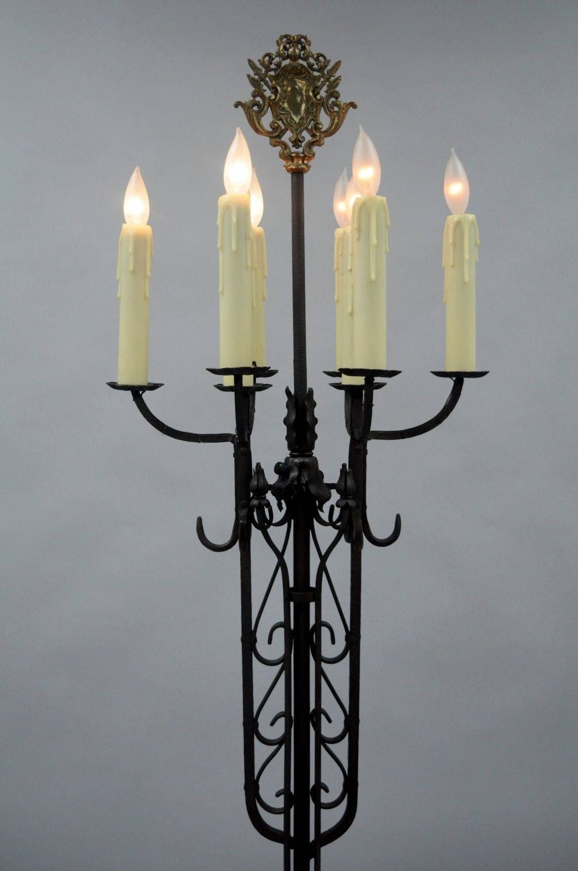Antique Gothic Iron Candelabra Standing Floor Lamp Tall Etsy