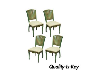 4 Decorator French Country Hollywood Regency Green Painted Dining Side Chairs