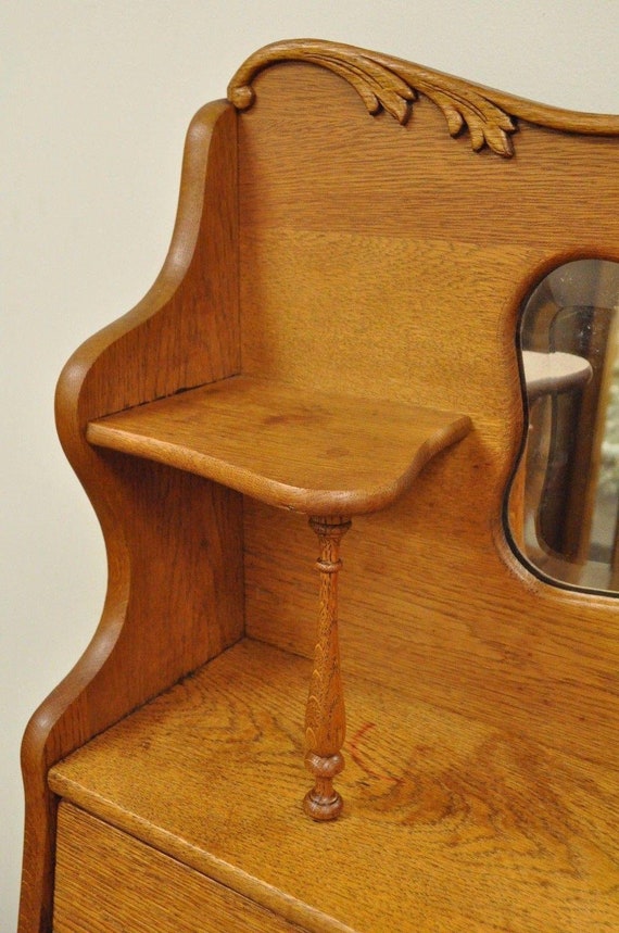 Antique Victorian Golden Oak Slant Drop Front Secretary Desk Bookcase W Mirror