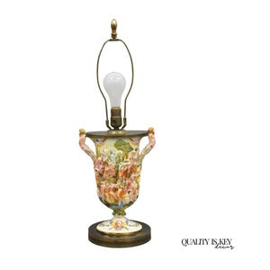 Vintage Italian Capodimonte Porcelain Figural Bacchanal Cherub Mermen Table Lamp