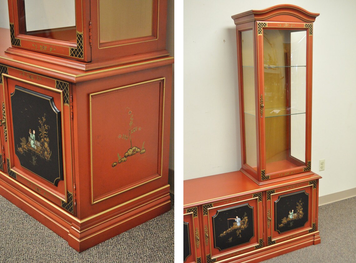 Vintage Jasper Oriental Chinoiserie Red Display China Etsy