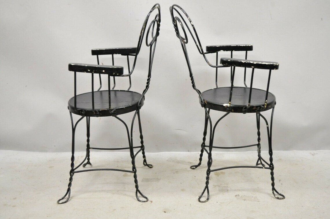 Antique Wrought Iron Twisted Metal Ice Cream Parlor Arm Chairs Etsy