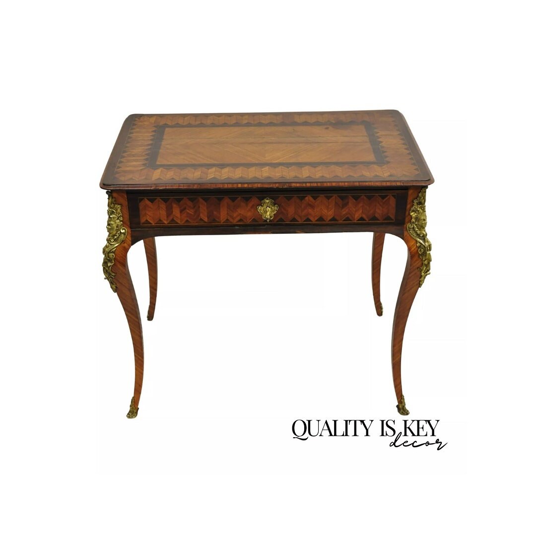Antique French Louis XV Style Bronze Mount Marquetry Inlay 1 Drawer ...
