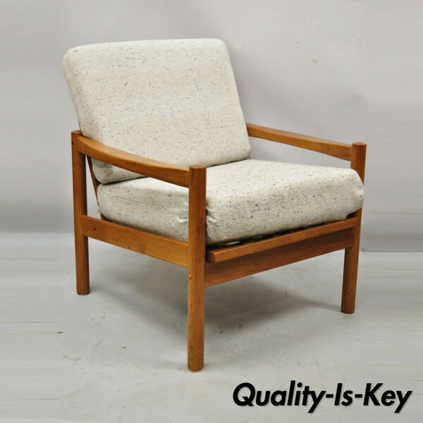 Vintage Mid Century Danish Modern Teak Wood Lounge Club Arm Chair Domino Mobler