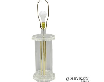 Vintage Mid Century Modern Clear Lucite & Brass Sculptural Modernist Table Lamp
