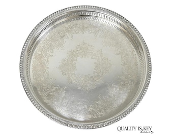 Webster Wilcox "Brandon Hall" 7572G Silver Plated Reticulated 15" Round Bar Tray