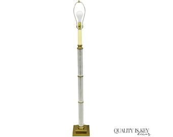 Vintage Neoclassical Style Floral Etched Glass Column Brass Reading Floor Lamp