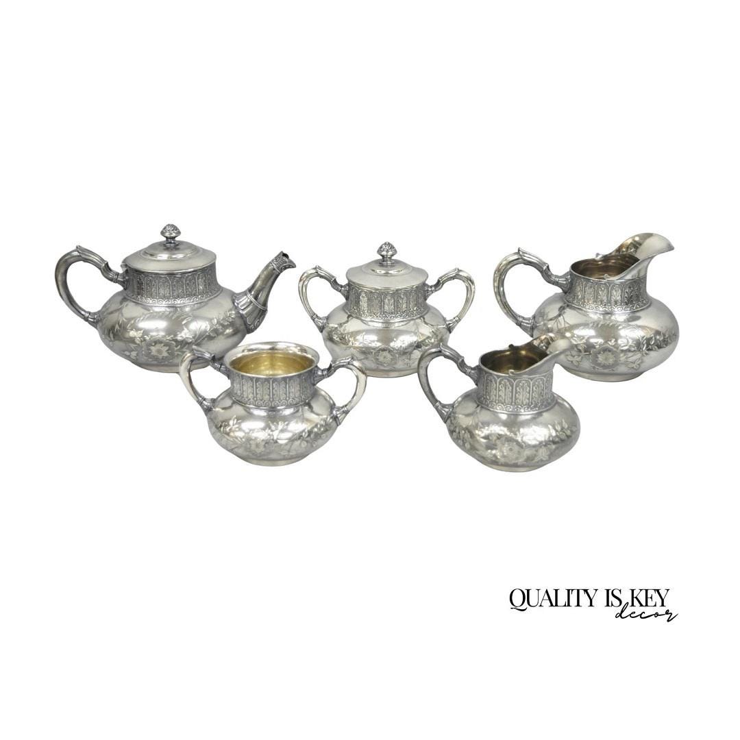 Champion 昭和レトロ　ヴィンテージ　シルバーシャカシャカ上下セット Antique James W Tufts 1948 Silver Plated Art Nouveau Tea Set - 5