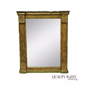 Antique Italian Florentine Giltwood Distressed Gold Looking Glass Wall Mirror